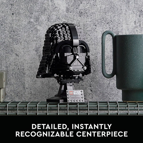 LEGO Darth Vader helmet close-up of molded brick details highlighting craft precision