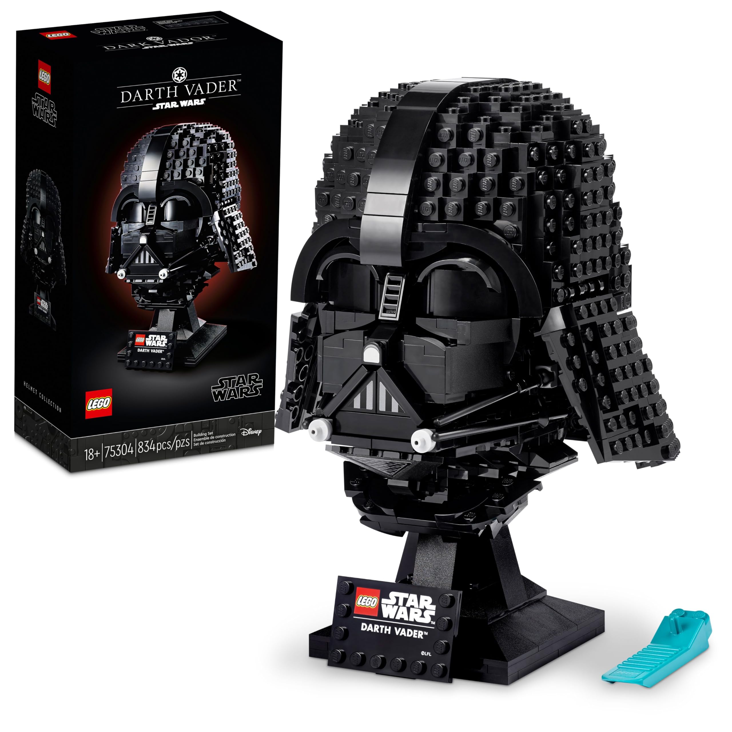 LEGO Darth Vader helmet front view showing iconic silhouette and dramatic decor impact