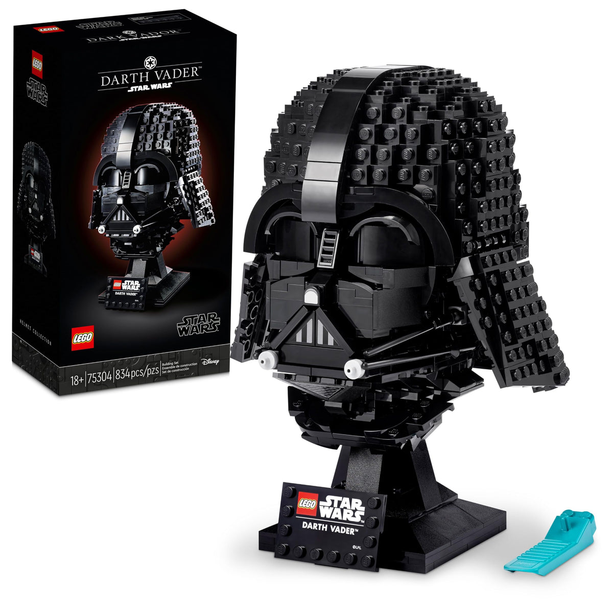 LEGO Darth Vader helmet front view showing iconic silhouette and dramatic decor impact