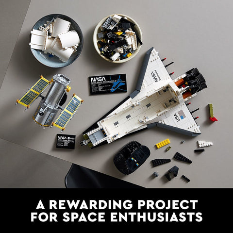 LEGO Discovery and Hubble on bookshelf display offering stylish home decor