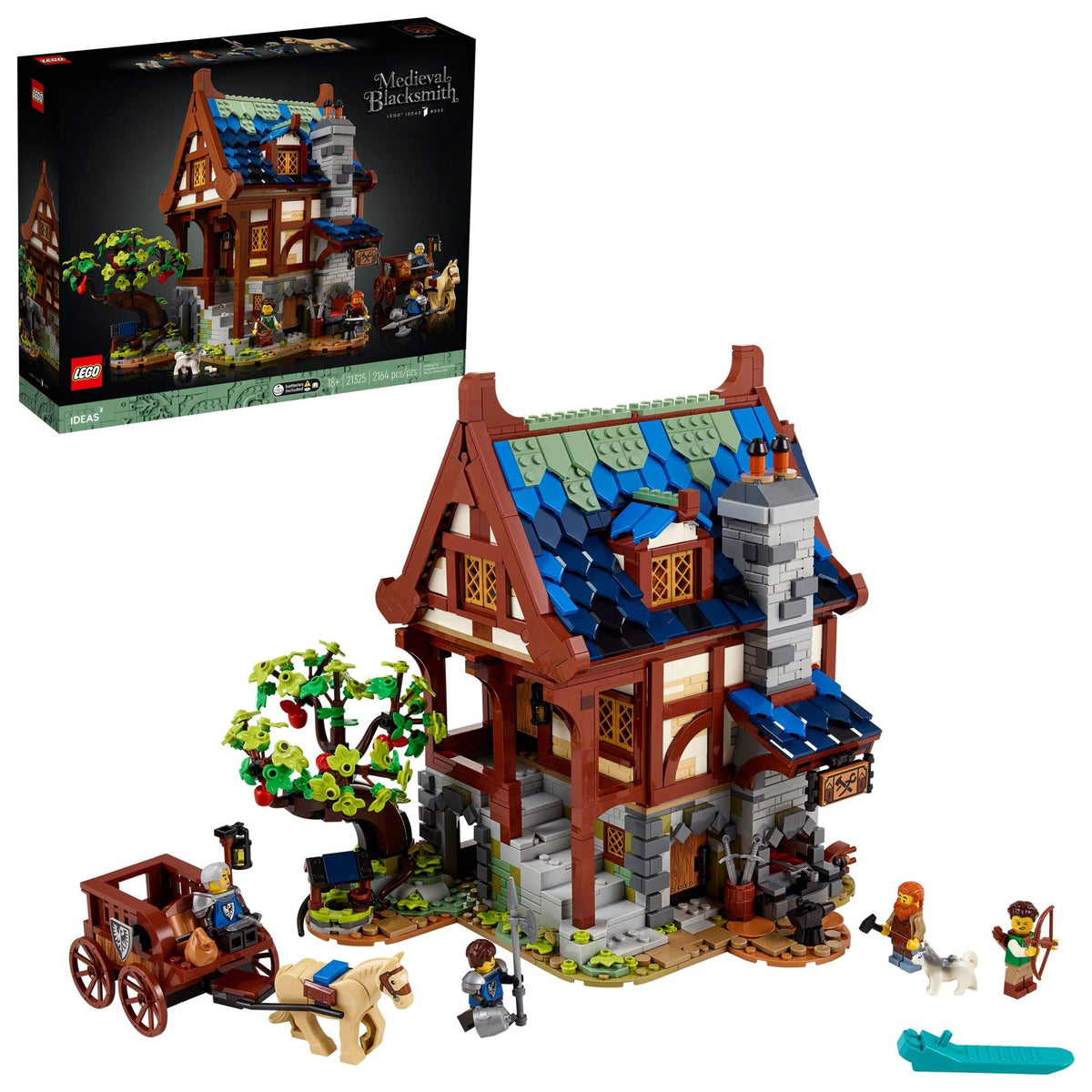LEGO medieval blacksmith front elevation showing full three-level display and curb appeal