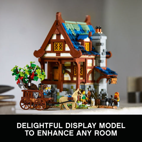 LEGO medieval blacksmith interior bedroom view showcasing furnished details and ambiance