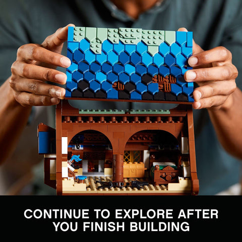LEGO medieval blacksmith roof removed to show lift-off top levels for easy access