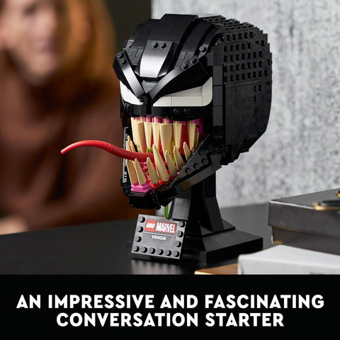 LEGO Venom on a shelf alongside other collectibles for styling ideas