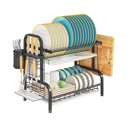 LEGUANG front view of black 2-tier rack showing compact organization benefit