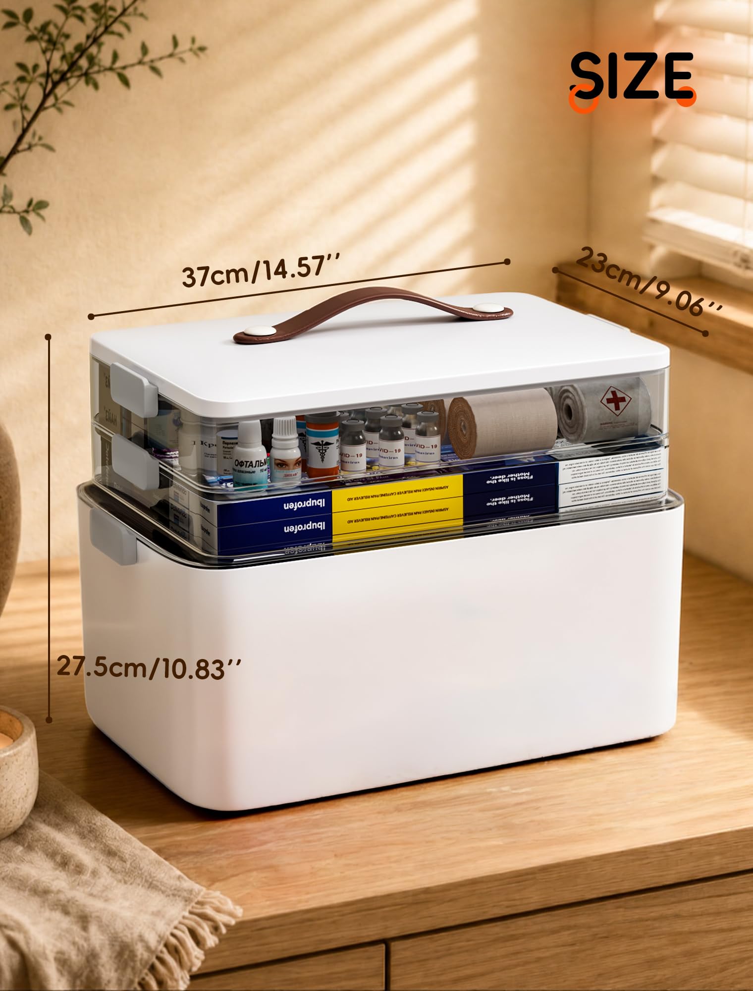 LEGUO filled organizer with bandages and bottles showing organized convenience