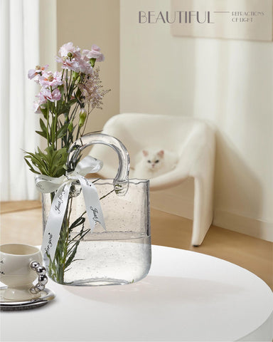 Lei-JG vase filled with fresh flowers showing bright color contrast and decor lift