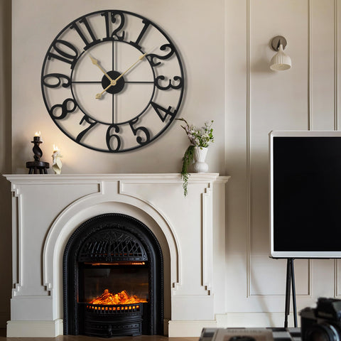 LEIKE clock beside sofa to illustrate 24-inch scale to help choose correct wall size