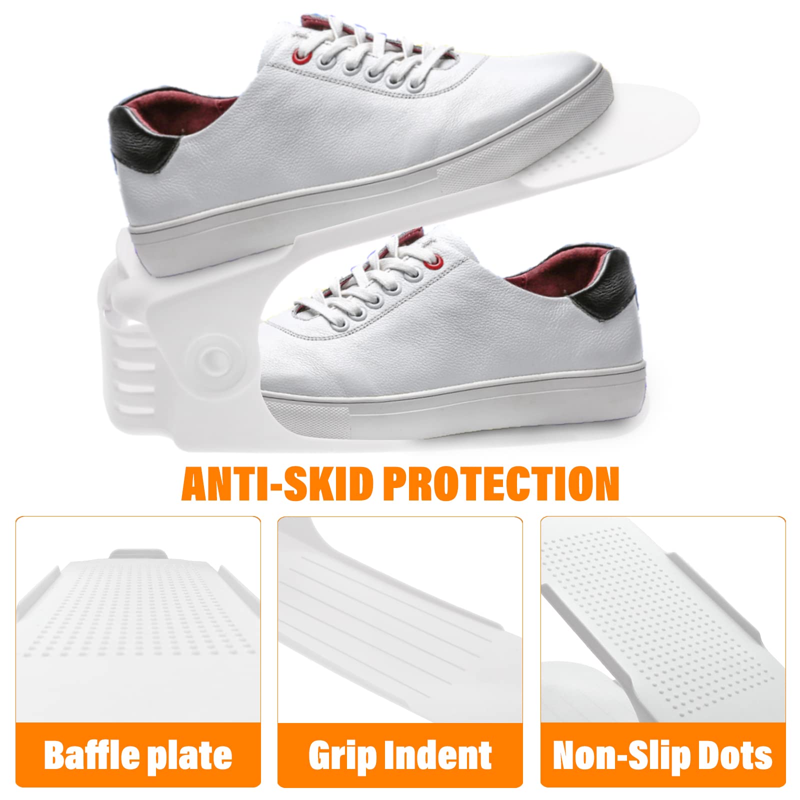 LEIMO KPARTS sneaker stacked on top slot demonstrating protection and space-saving benefit