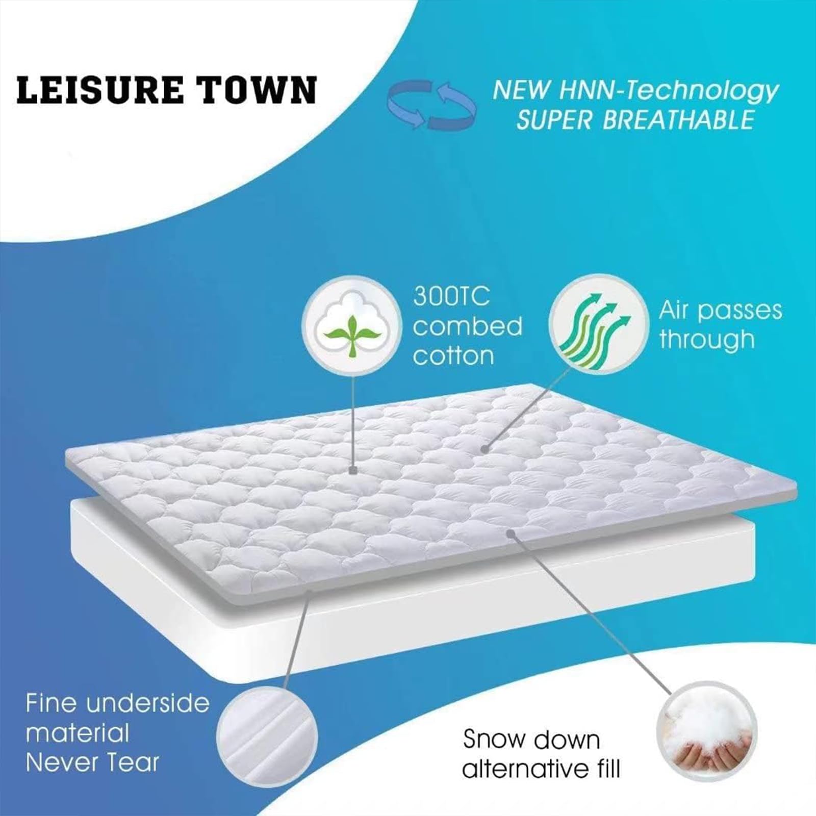 LEISURE TOWN stretched deep pocket demonstrating 21 inch fit