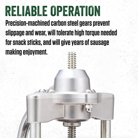 LEM MightyBite gearbox with protective cover showing guarded gears for cleaner operation and longevity