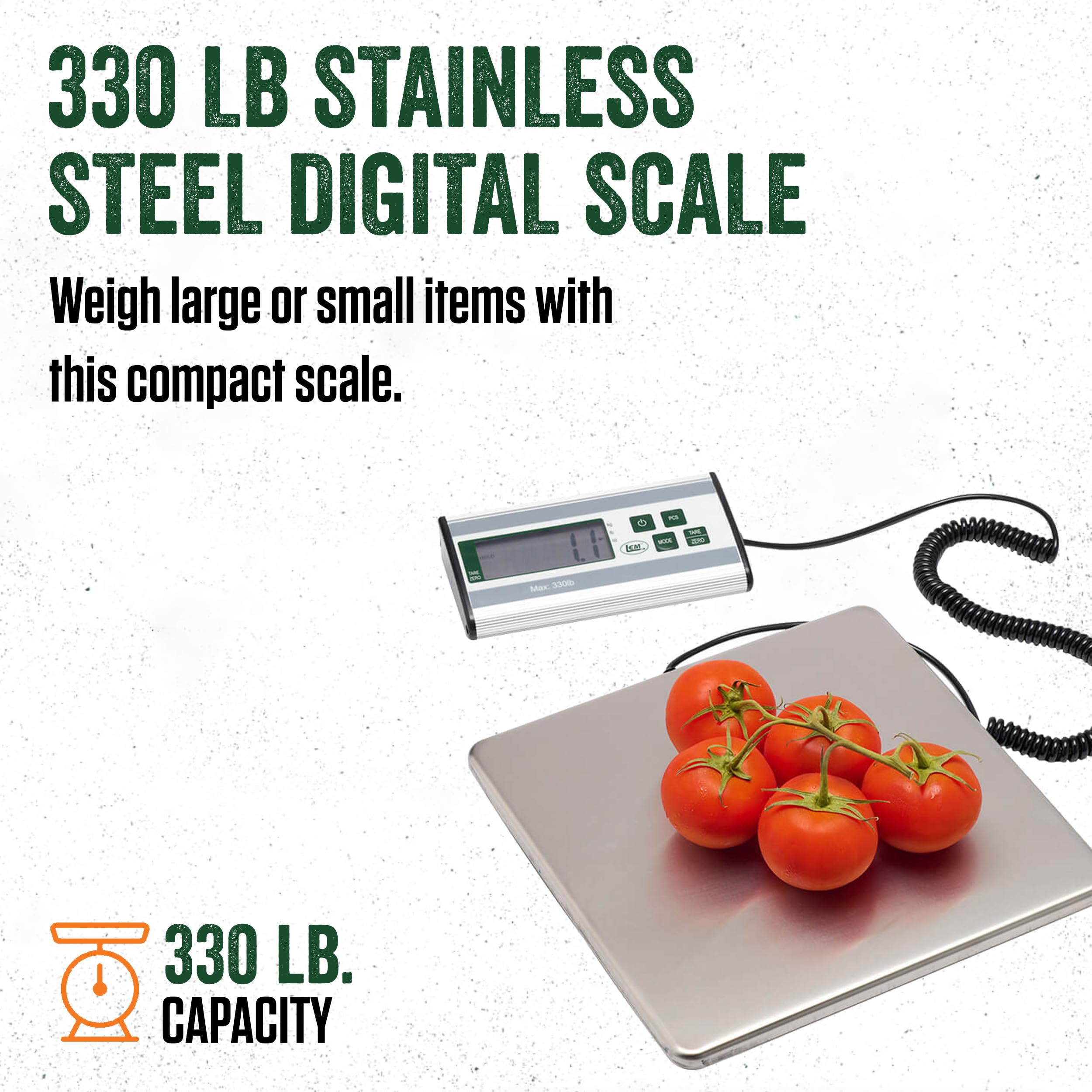 LEM scale stainless surface close-up highlighting food-grade finish and easy cleaning