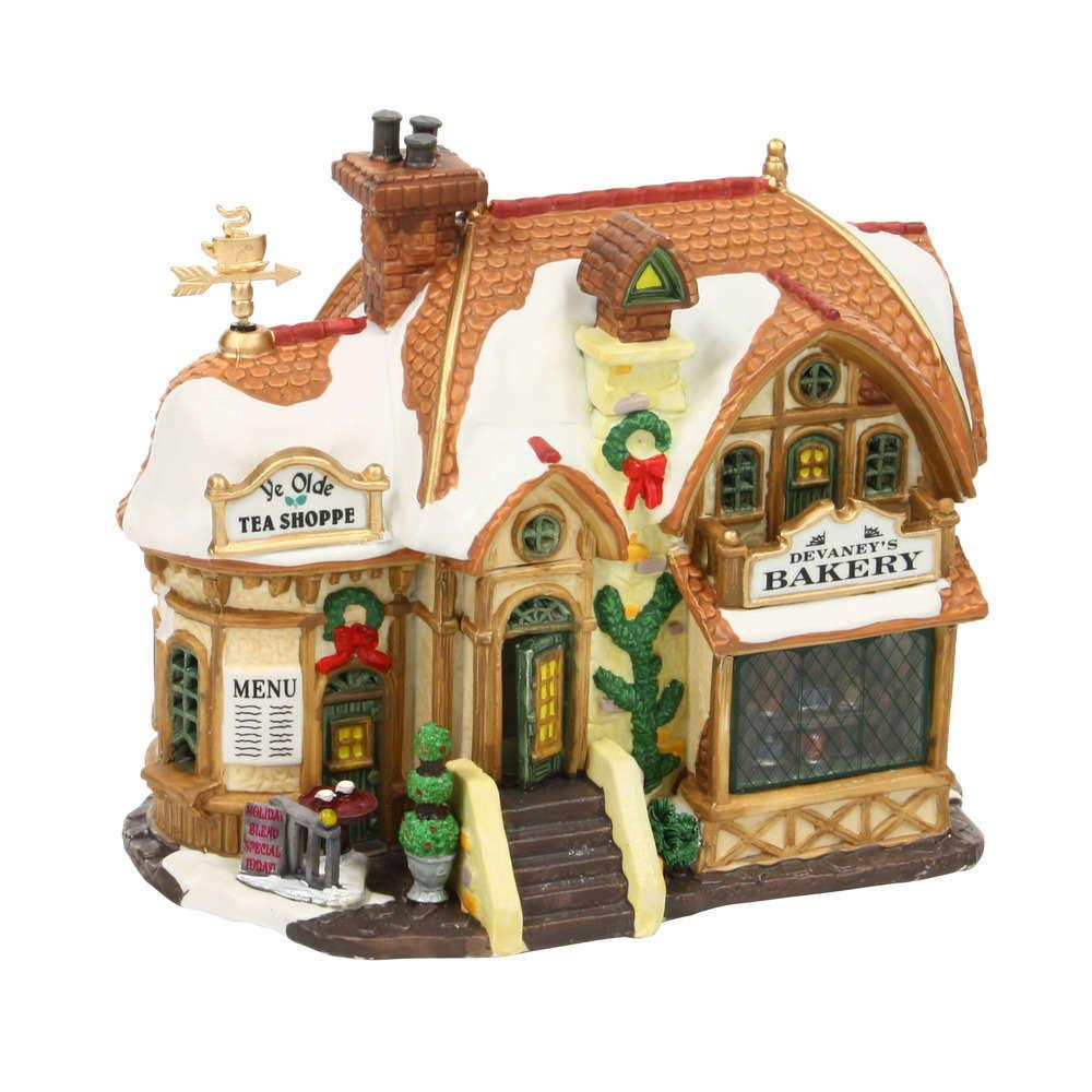 Lemax Devaneys Bakery front view showing porcelain detail and inviting glow