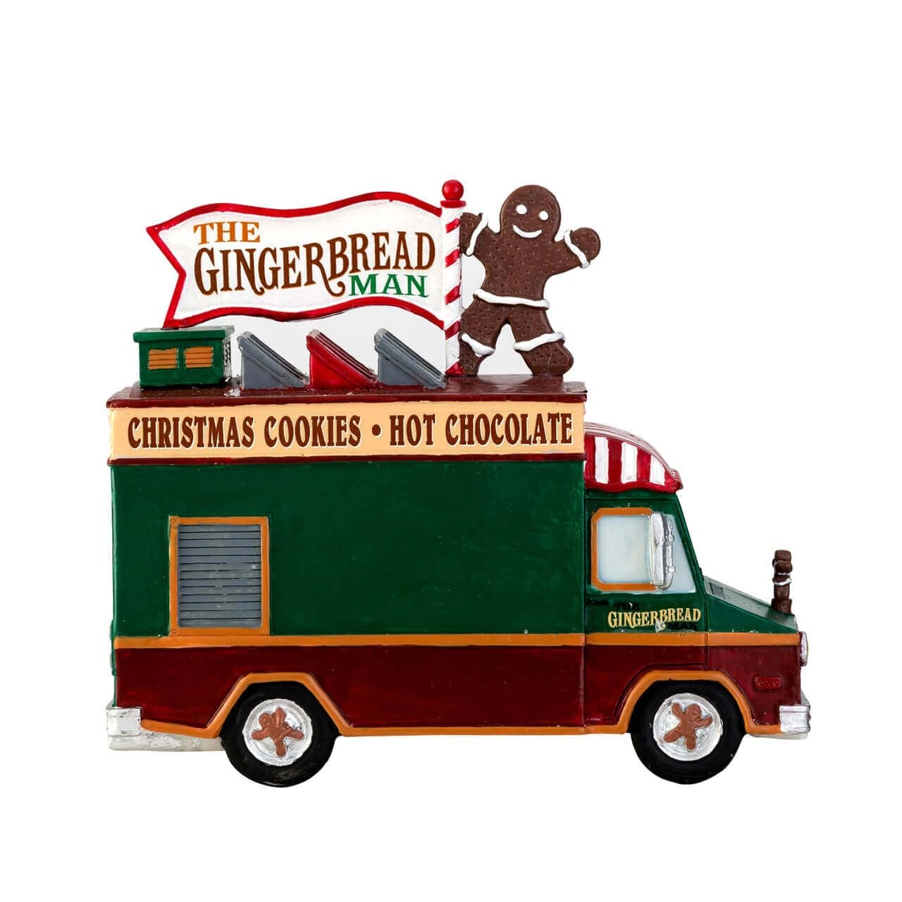 Lemax gingerbread man samples stand closeup highlighting painted details and charm