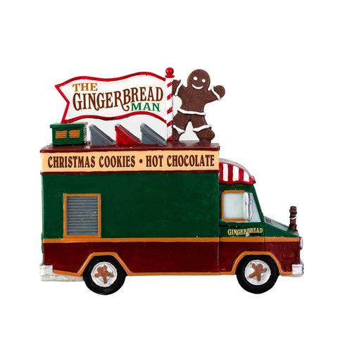 Lemax gingerbread man samples stand closeup highlighting painted details and charm