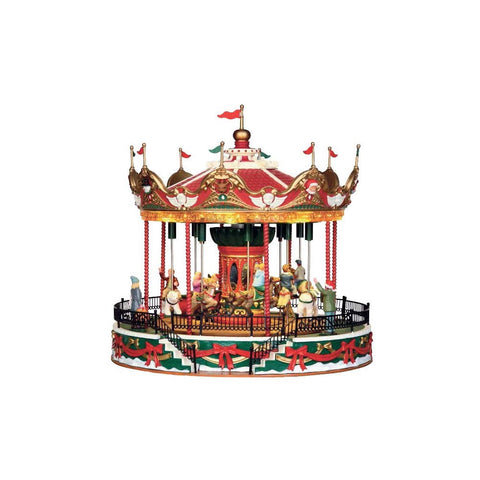 Lemax Santa Carousel beside a ruler for size scale and placement planning