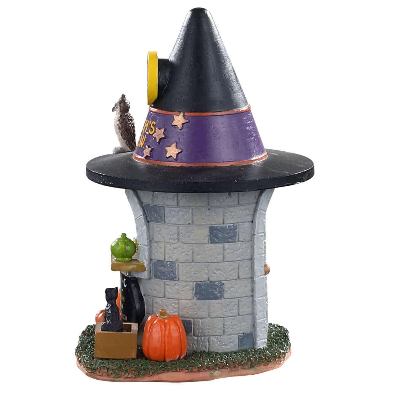 Lemax Witch's Brew side menu closeup highlighting painted signage and collectible detail