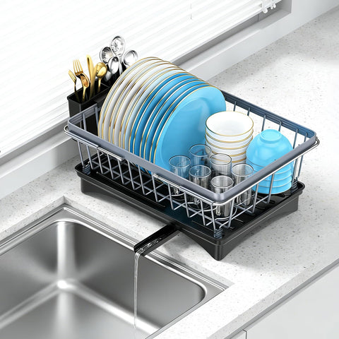 LEMIKKLE front view of over-sink rack showing compact space-saving benefit