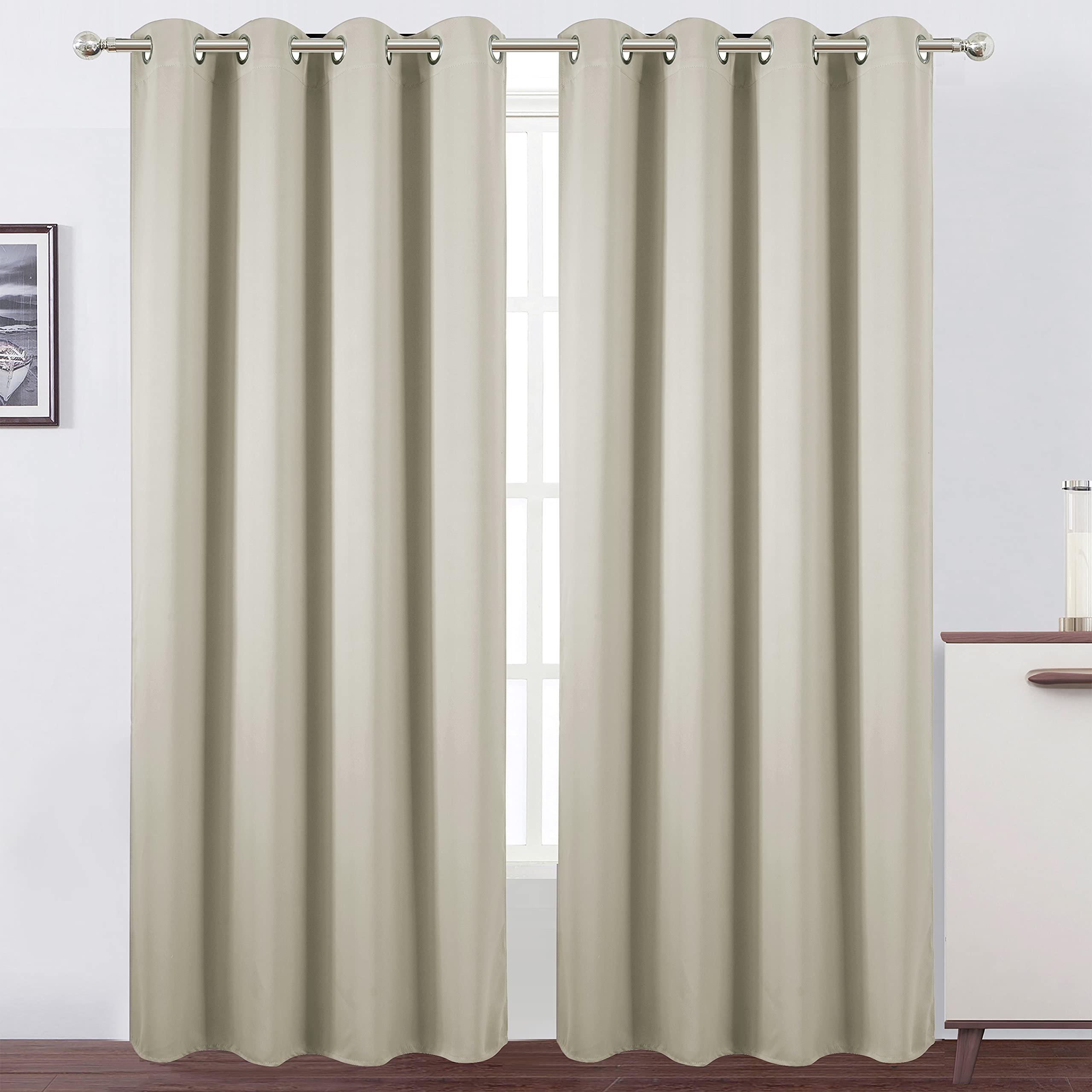 LEMOMO front view of light beige curtain panels showing modern look and privacy