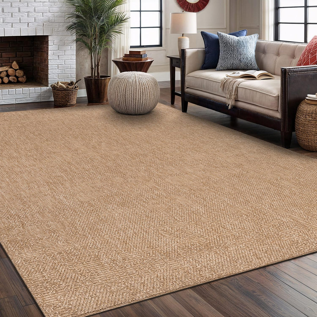 Lena Rug front view 5x7 natural color shows farmhouse appeal and durable surface