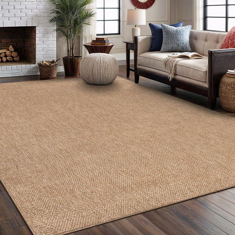 Lena Rug front view 5x7 natural color shows farmhouse appeal and durable surface