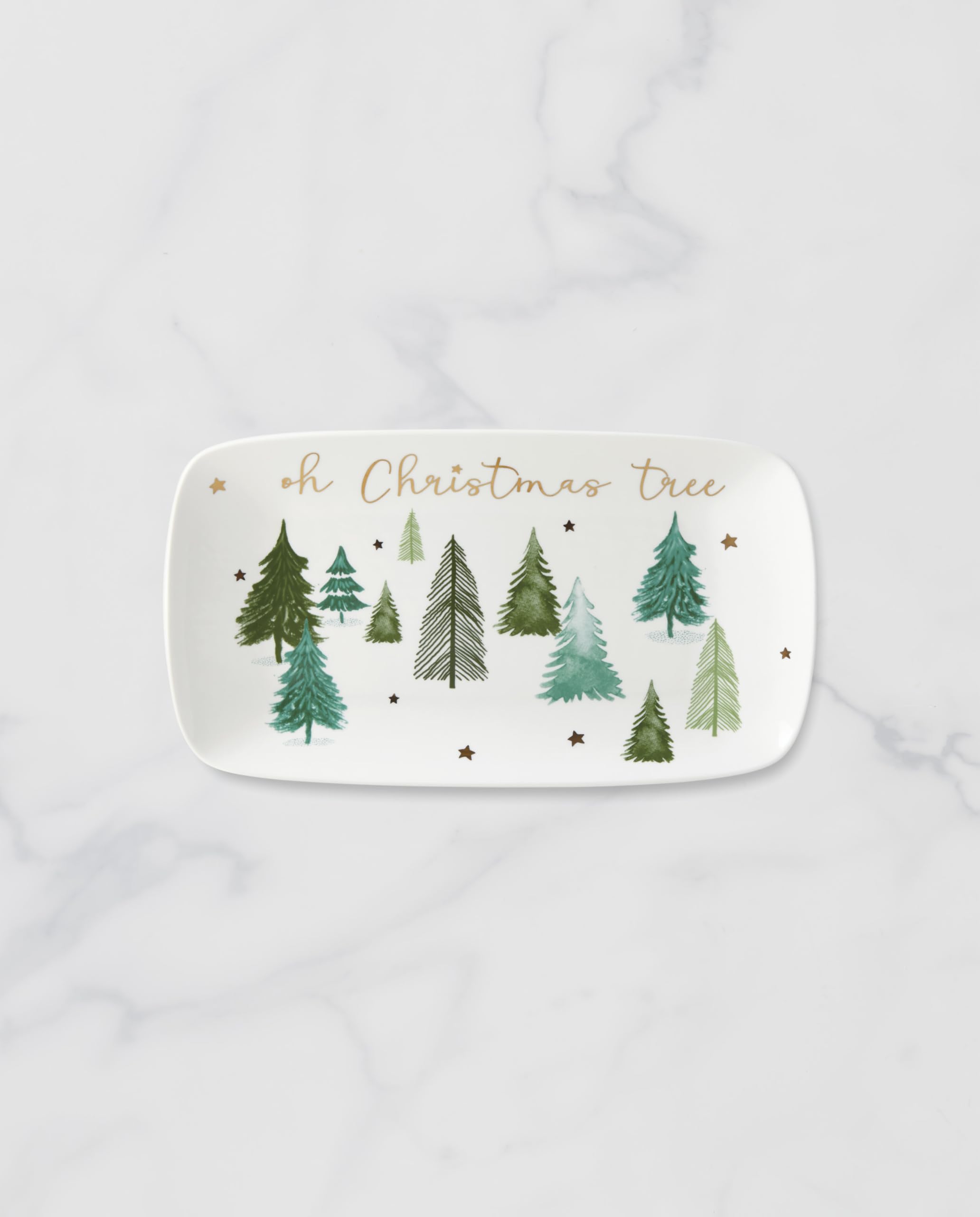Lenox close-up of 'Oh Christmas Tree' sentiment highlighting design detail and charm