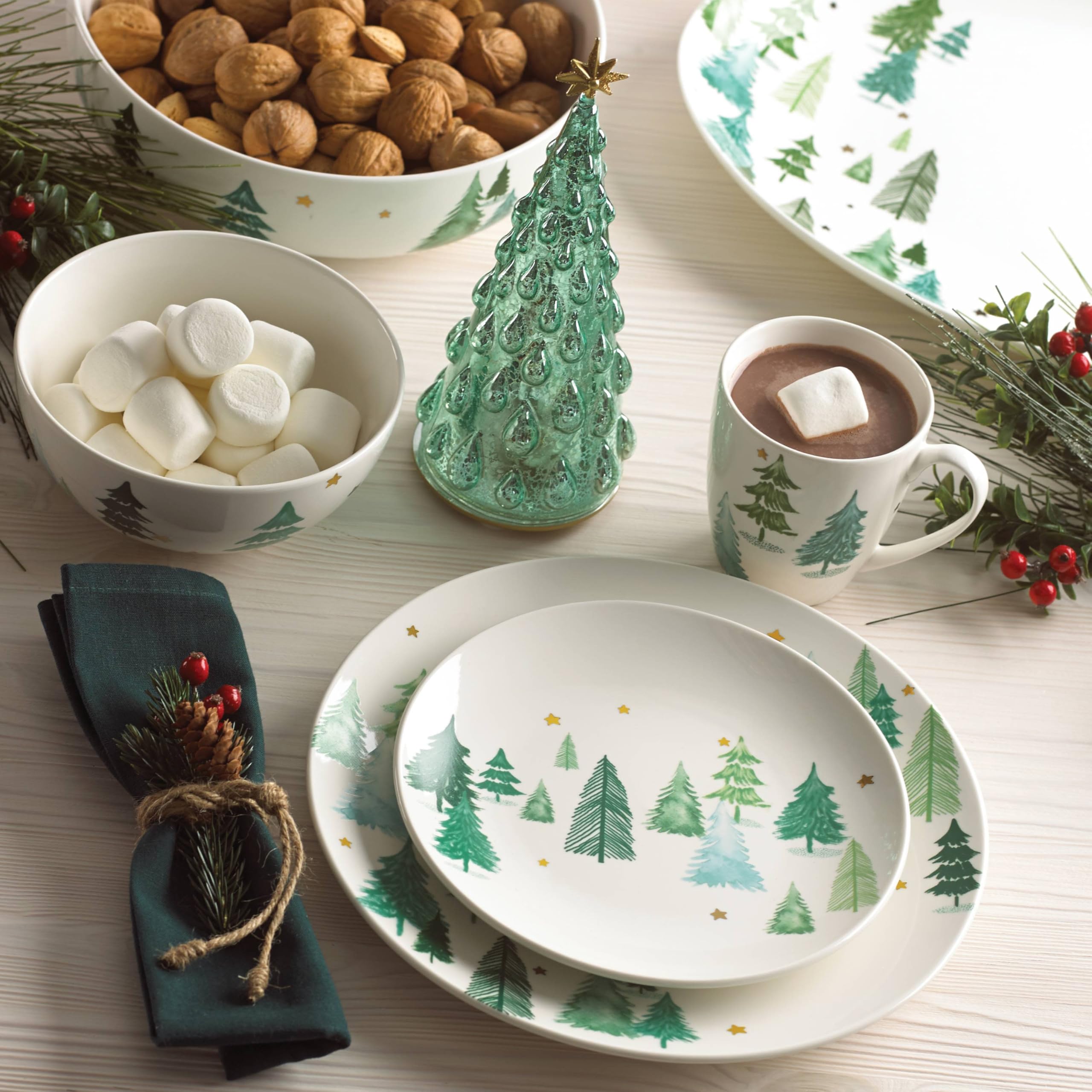 Lenox serving scene with family enjoying meal and coordinated dinnerware