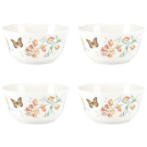 Lenox bowl front view showing Butterfly Meadow print and scalloped rim, elegant durability