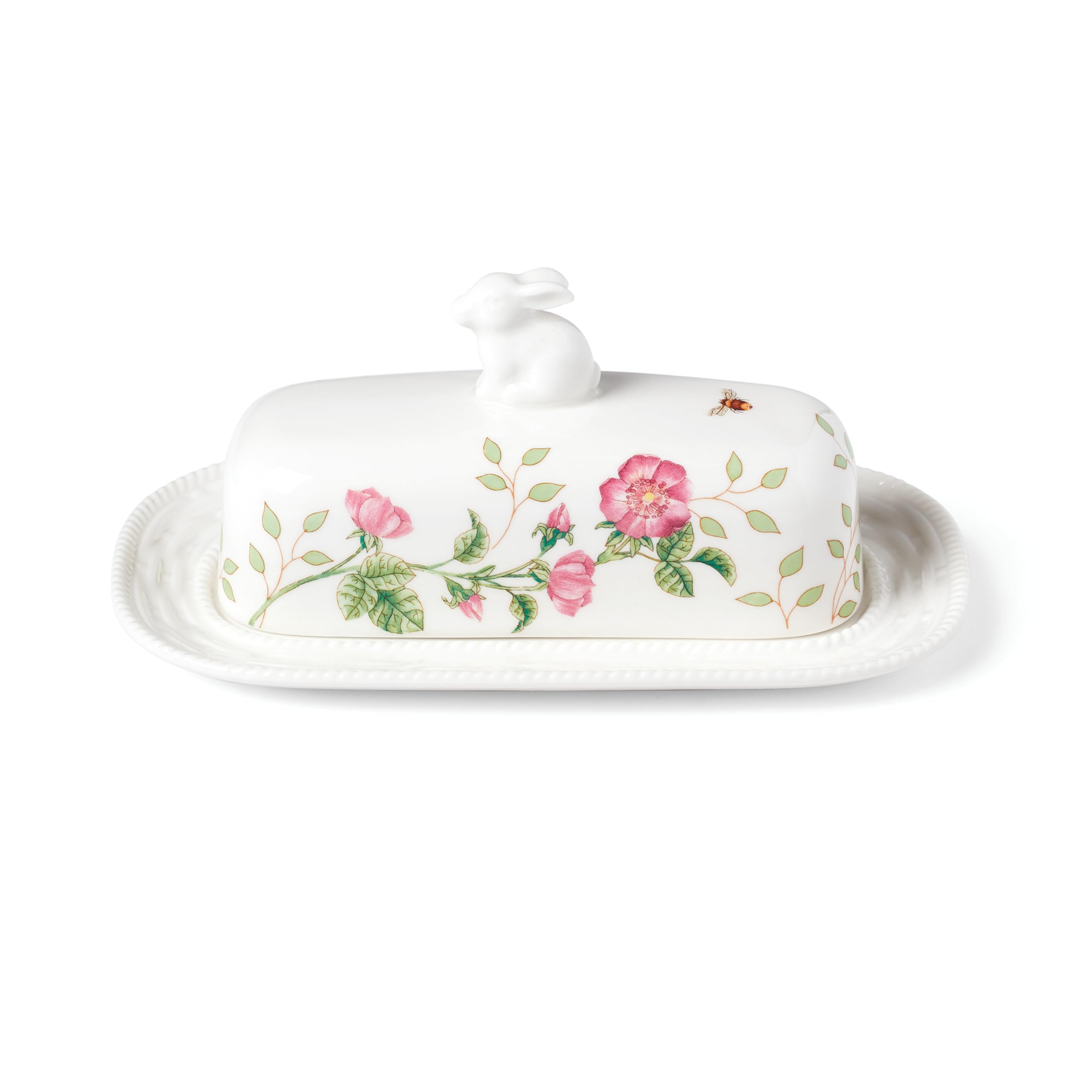 Lenox Butterfly Meadow front view showing bunny lid and floral pattern, elegant presentation
