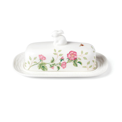 Lenox Butterfly Meadow front view showing bunny lid and floral pattern, elegant presentation