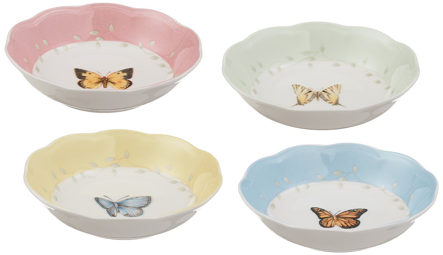Lenox butterfly meadow close-up of porcelain pattern and glaze, highlights delicate garden illustration