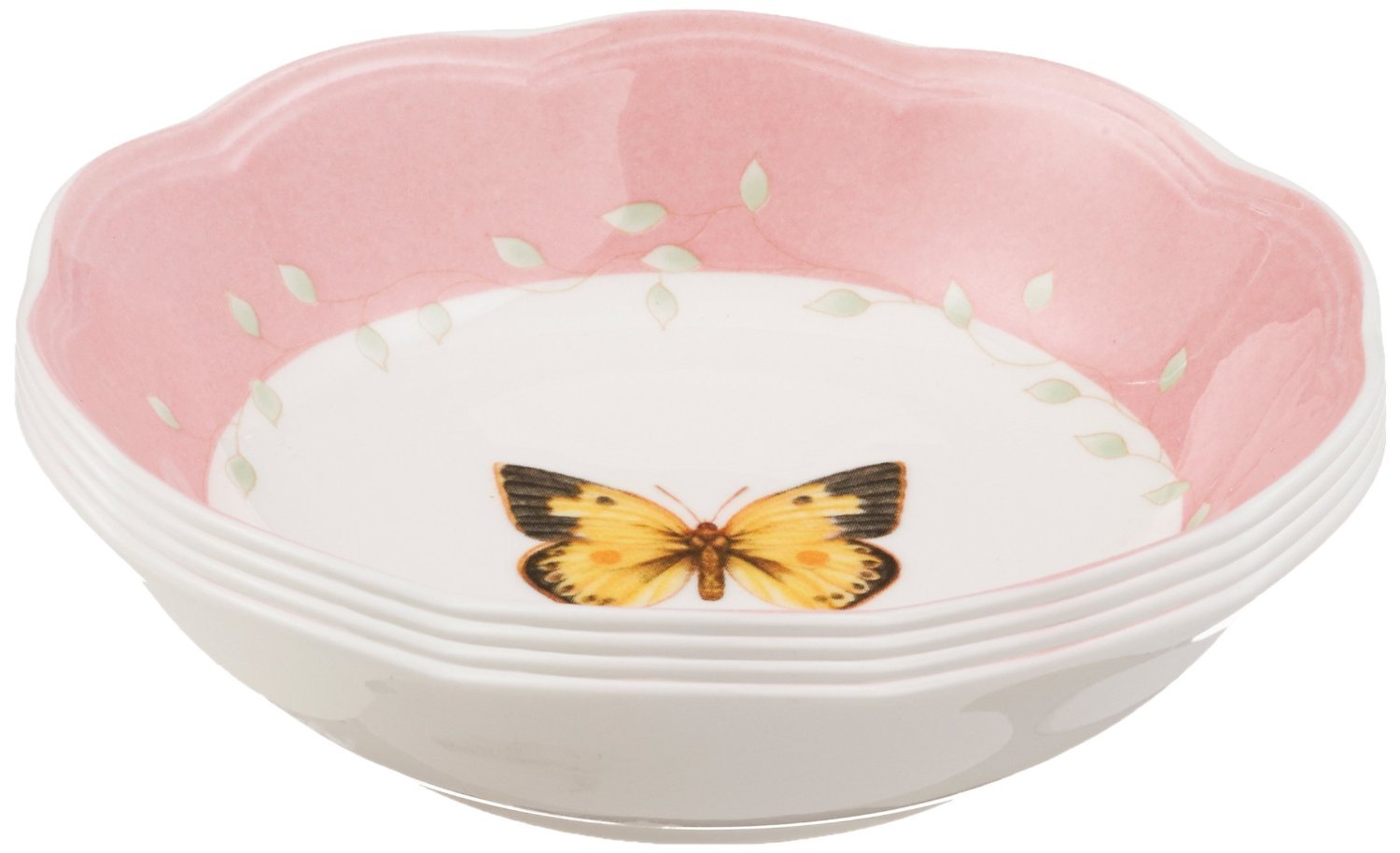 Lenox butterfly meadow front view showing scalloped rim and colorful butterflies, enhances table decor