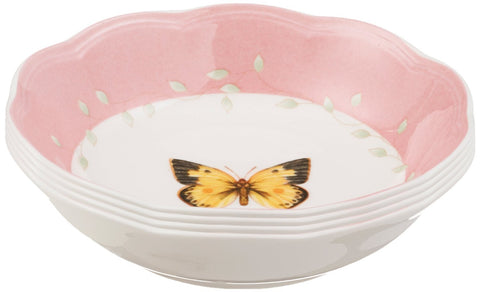 Lenox butterfly meadow front view showing scalloped rim and colorful butterflies, enhances table decor