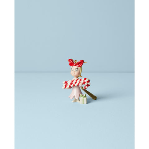 Lenox Cindy Lou Who close-up of porcelain finish and painted bow, highlights craftsmanship