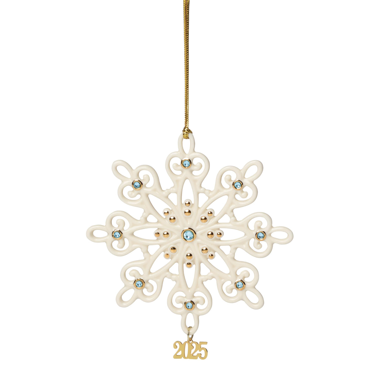 Lenox ornament front view showing elegant snowflake and cream finish benefits visual charm