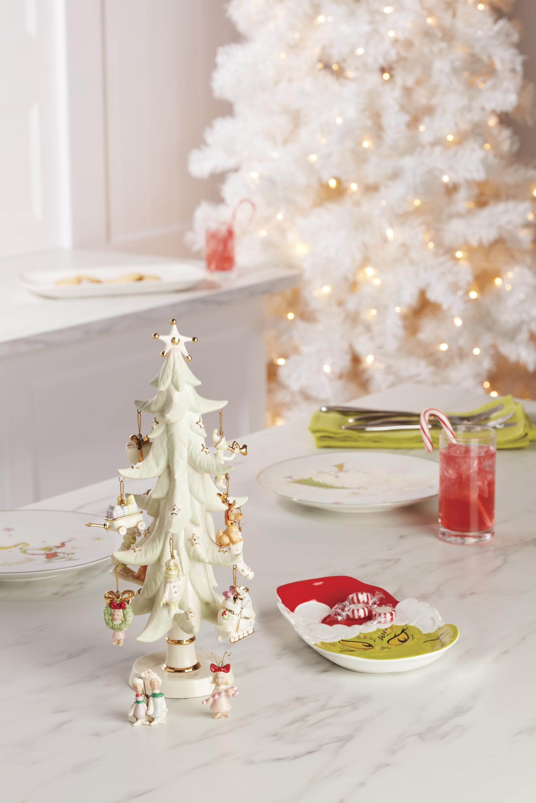 Lenox Grinch assorted ornaments grouped for coordinated display appeal