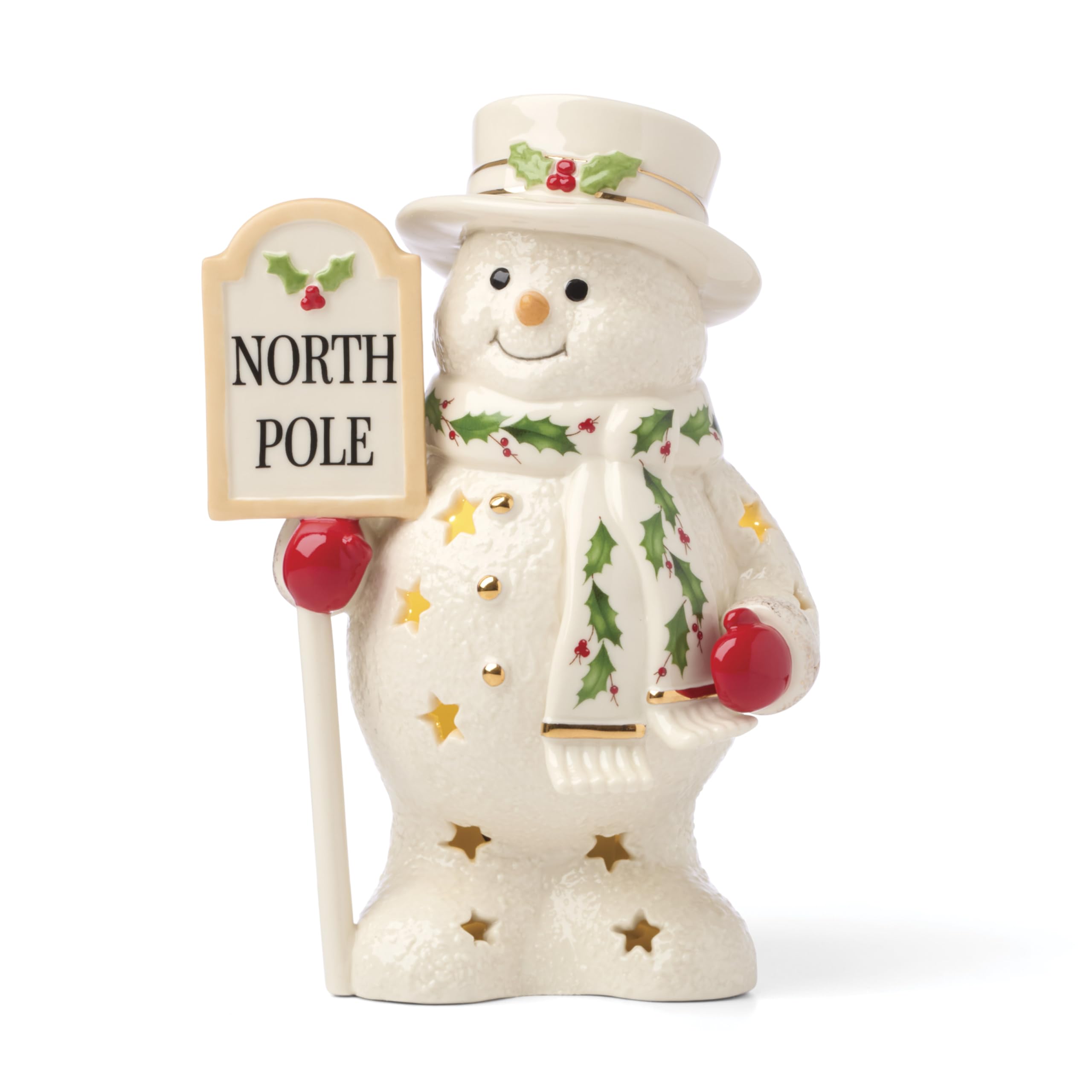 Lenox snowman front view showing porcelain finish and gold accents for festive display