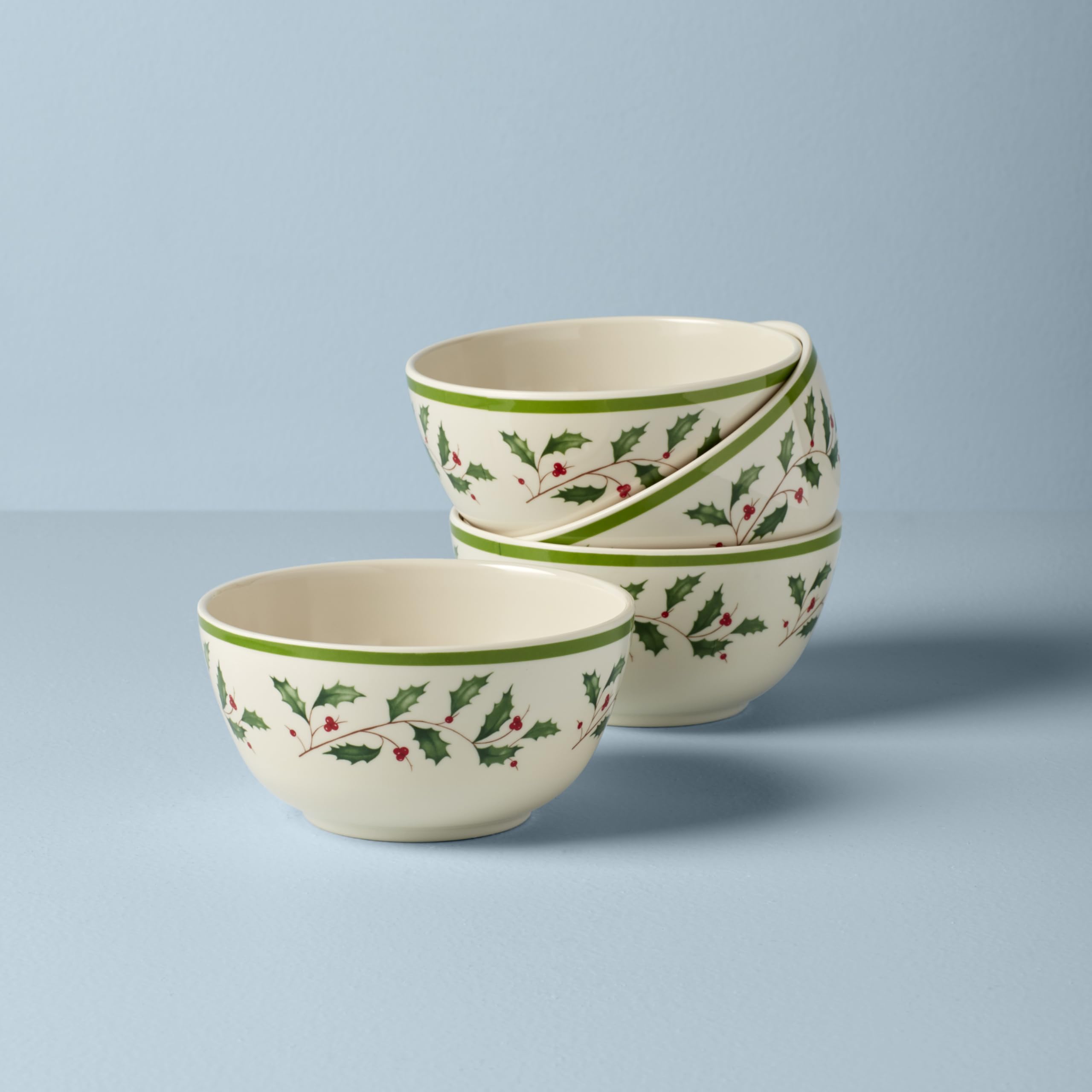 Lenox close-up of holly print detail on melamine bowl highlighting durable finish