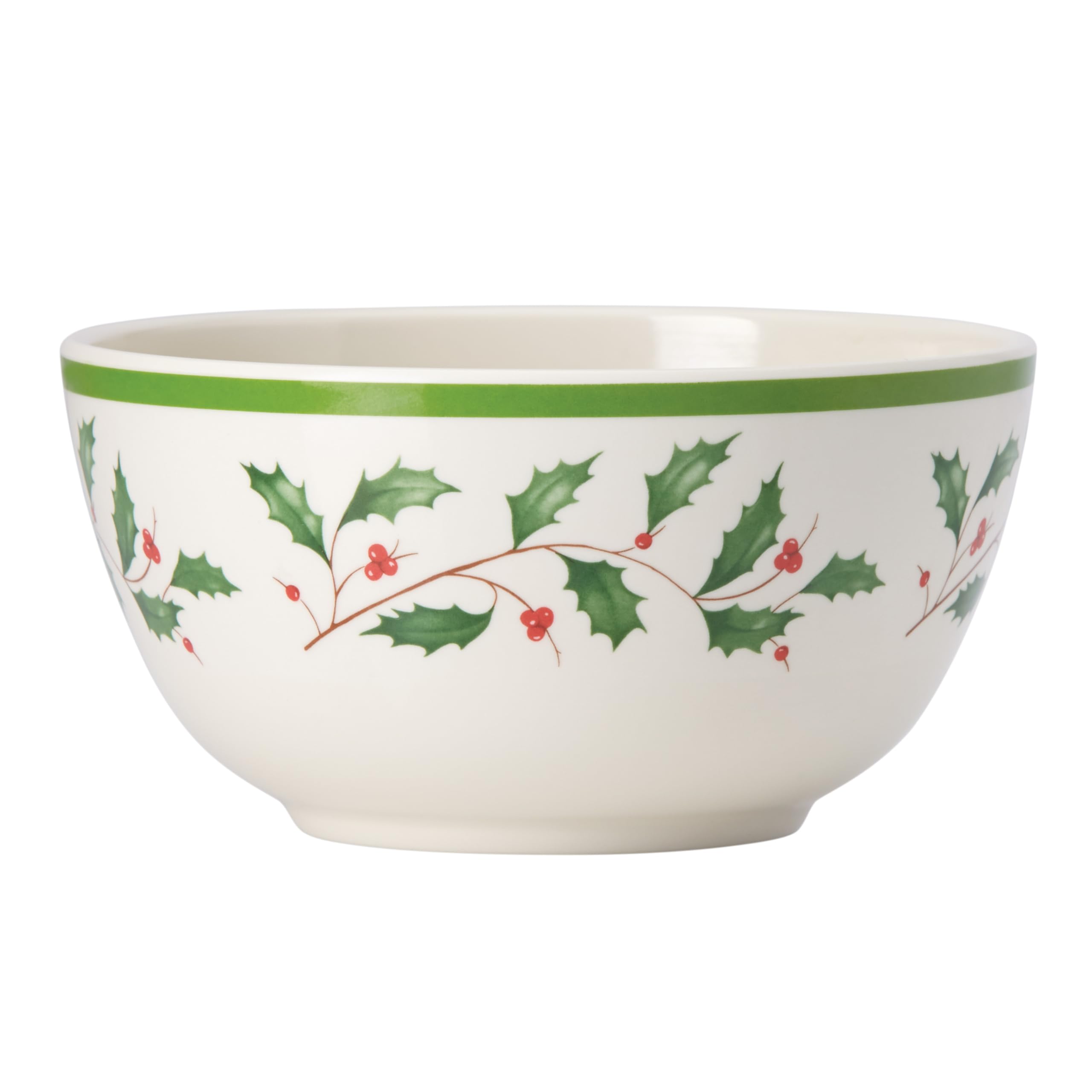 Lenox bowl set front view showing festive holly pattern and gift-ready presentation