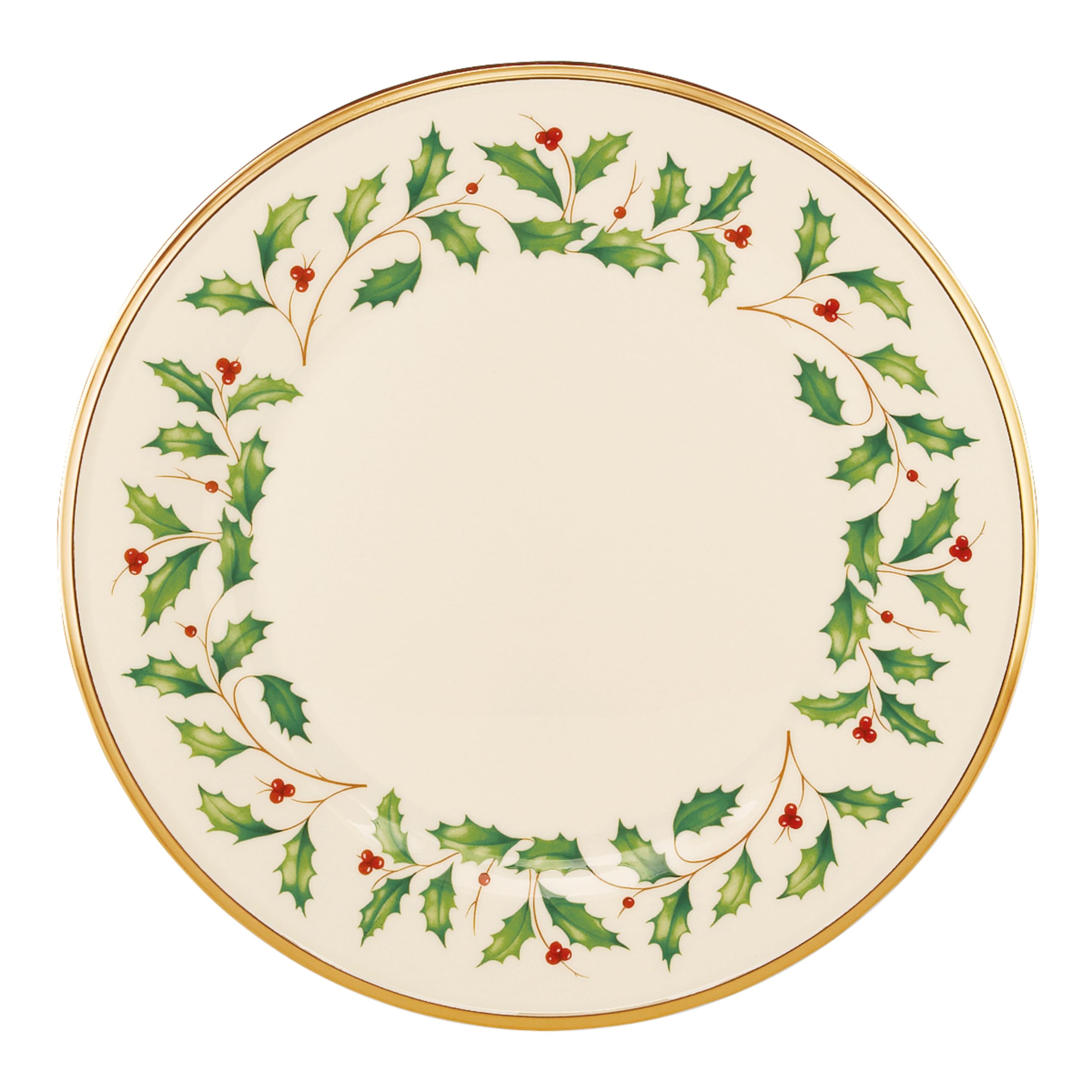 Lenox dinner plate front view showing holly motif and elegant presentation benefit
