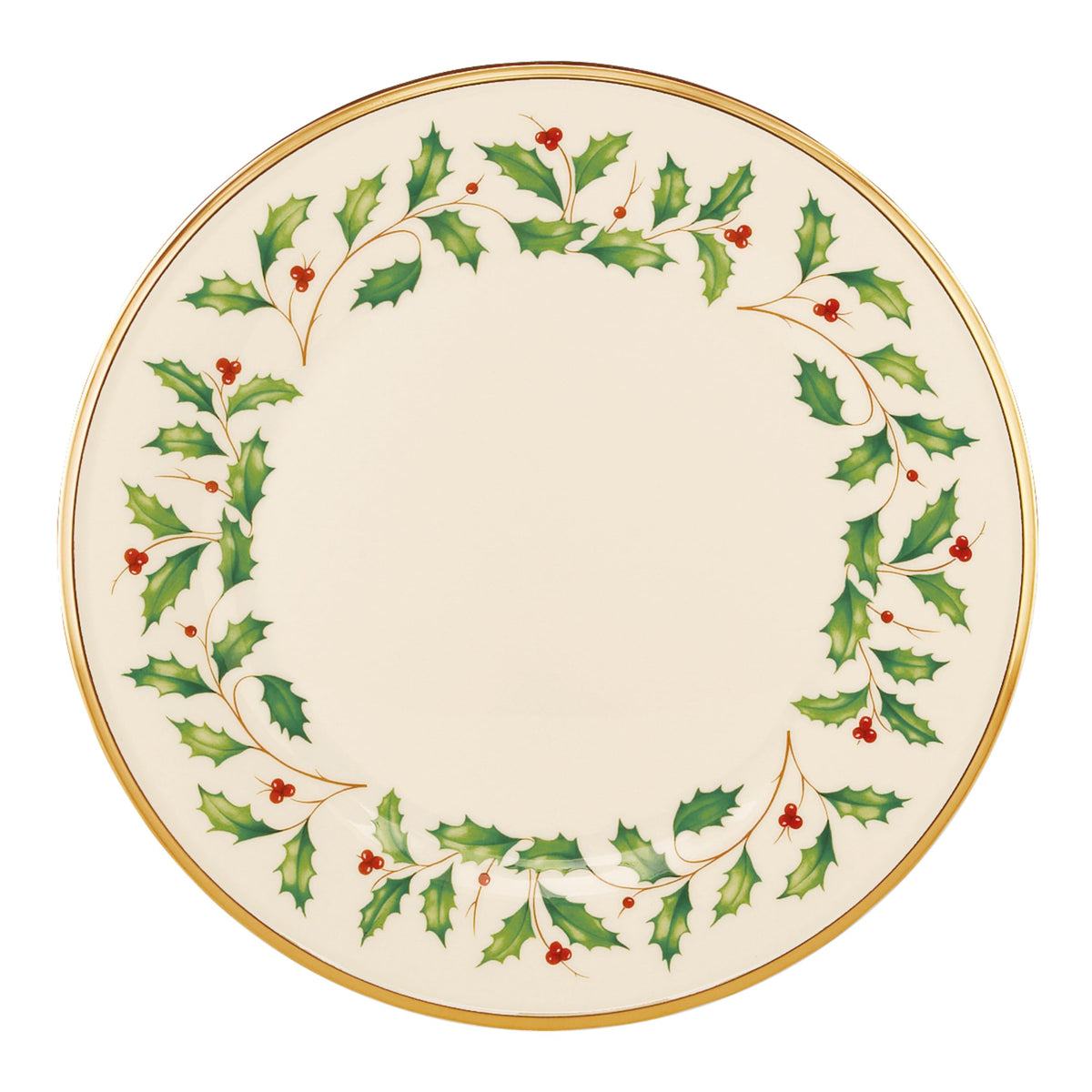 Lenox dinner plate front view showing holly motif and elegant presentation benefit