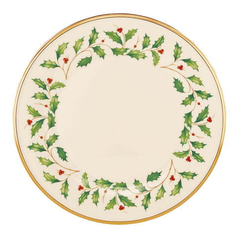 Lenox dinner plate front view showing holly motif and elegant presentation benefit