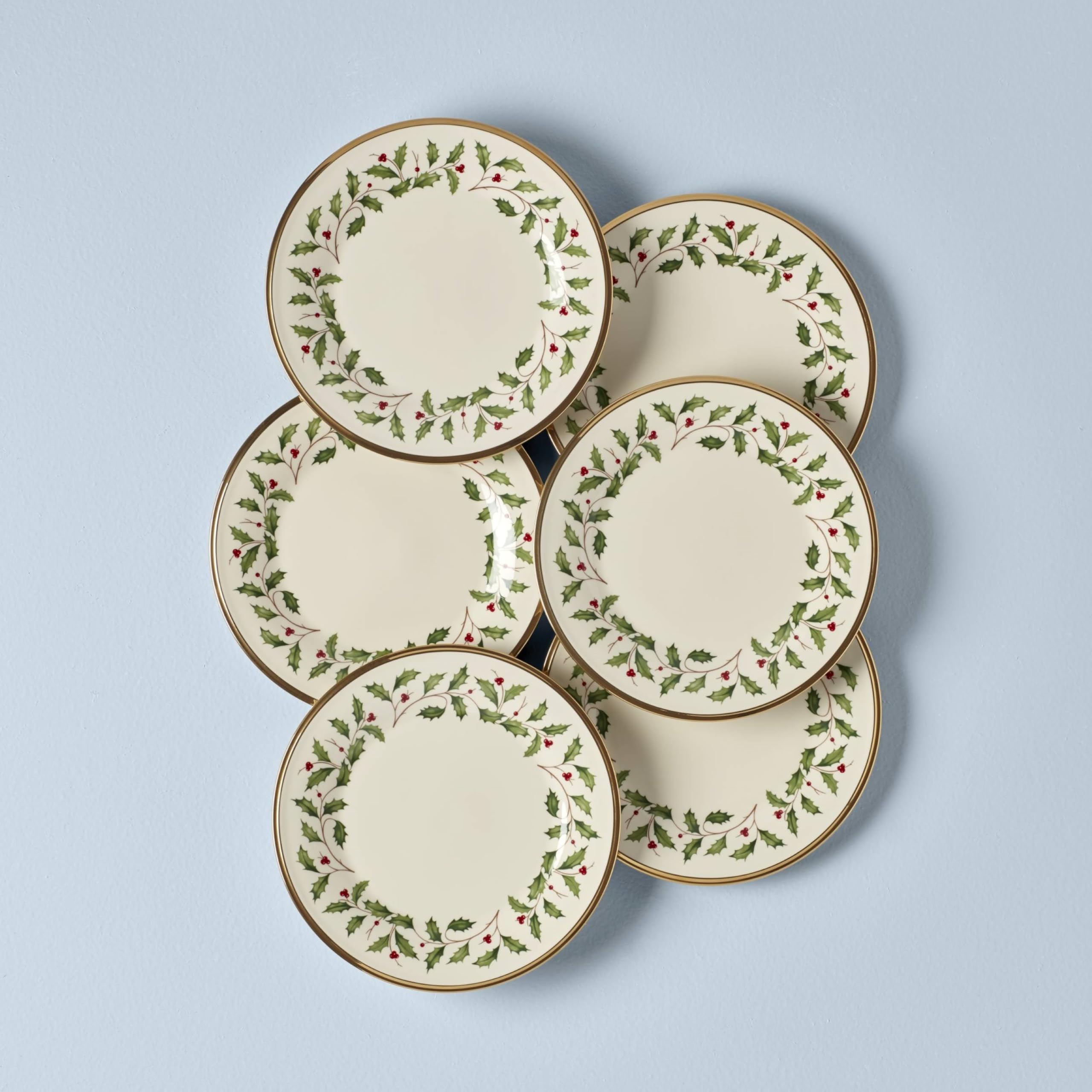Lenox close-up of holly and berry motif highlighting vivid seasonal colors