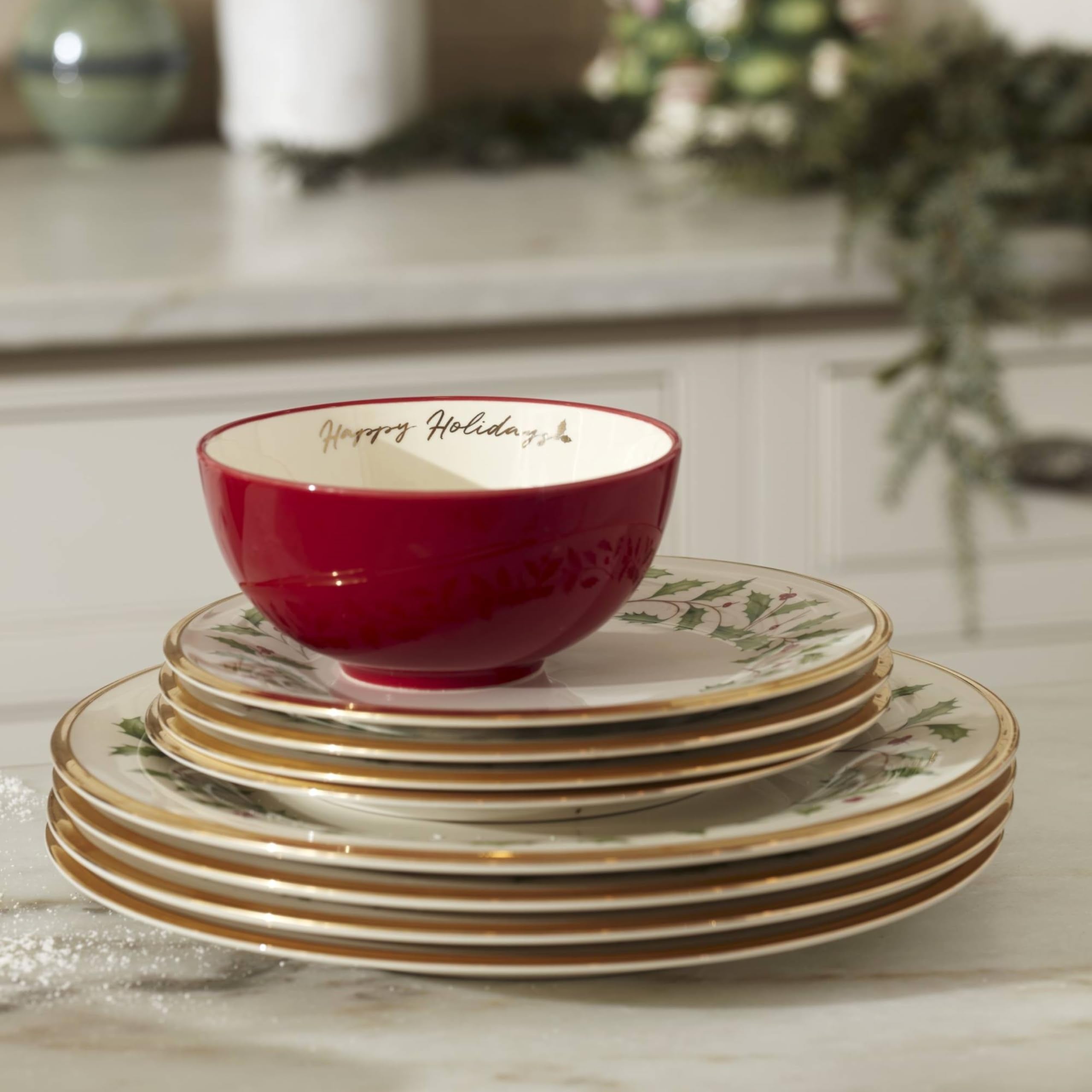 Lenox stacked salad plates illustrating durable porcelain and space-saving storage