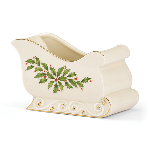 Lenox sleigh front view showing porcelain shape and festive appeal