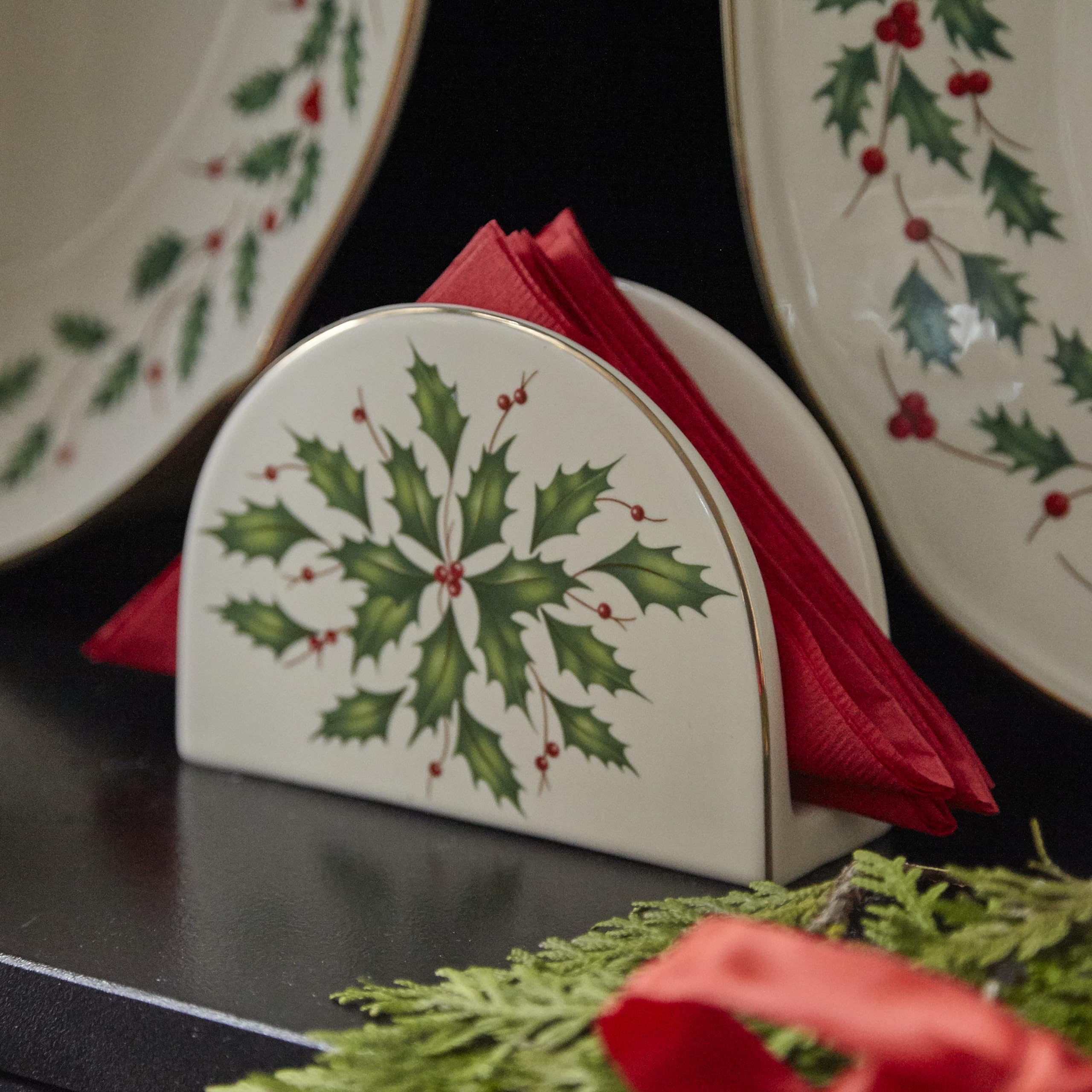 Lenox in use on holiday table showcasing coordinated festive styling