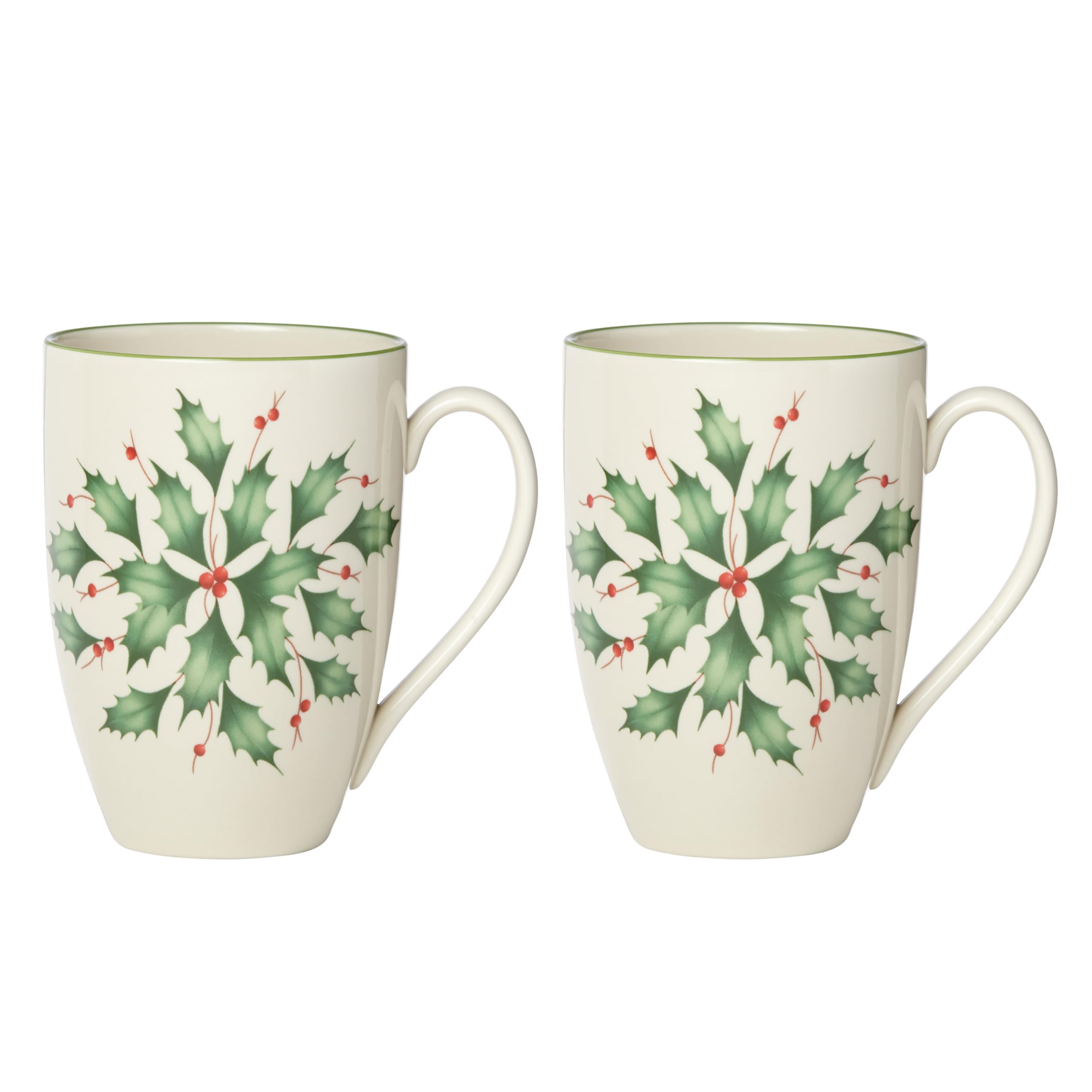 Lenox holly mug front view showing festive design and easy serving