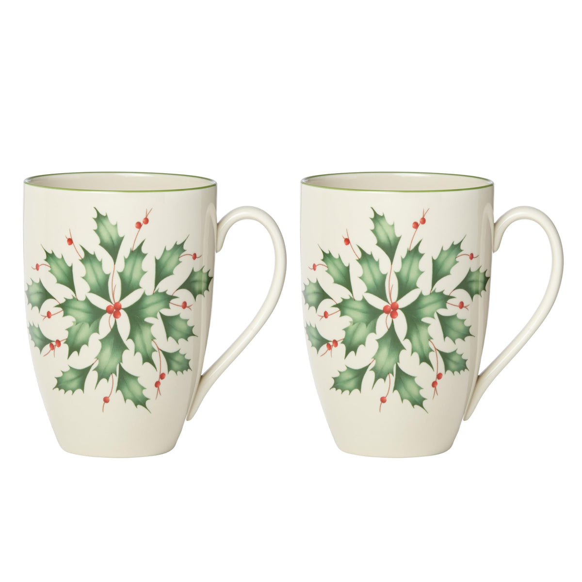 Lenox holly mug front view showing festive design and easy serving