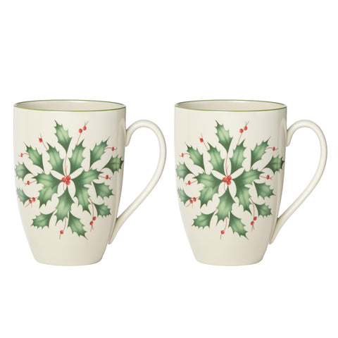 Lenox holly mug front view showing festive design and easy serving