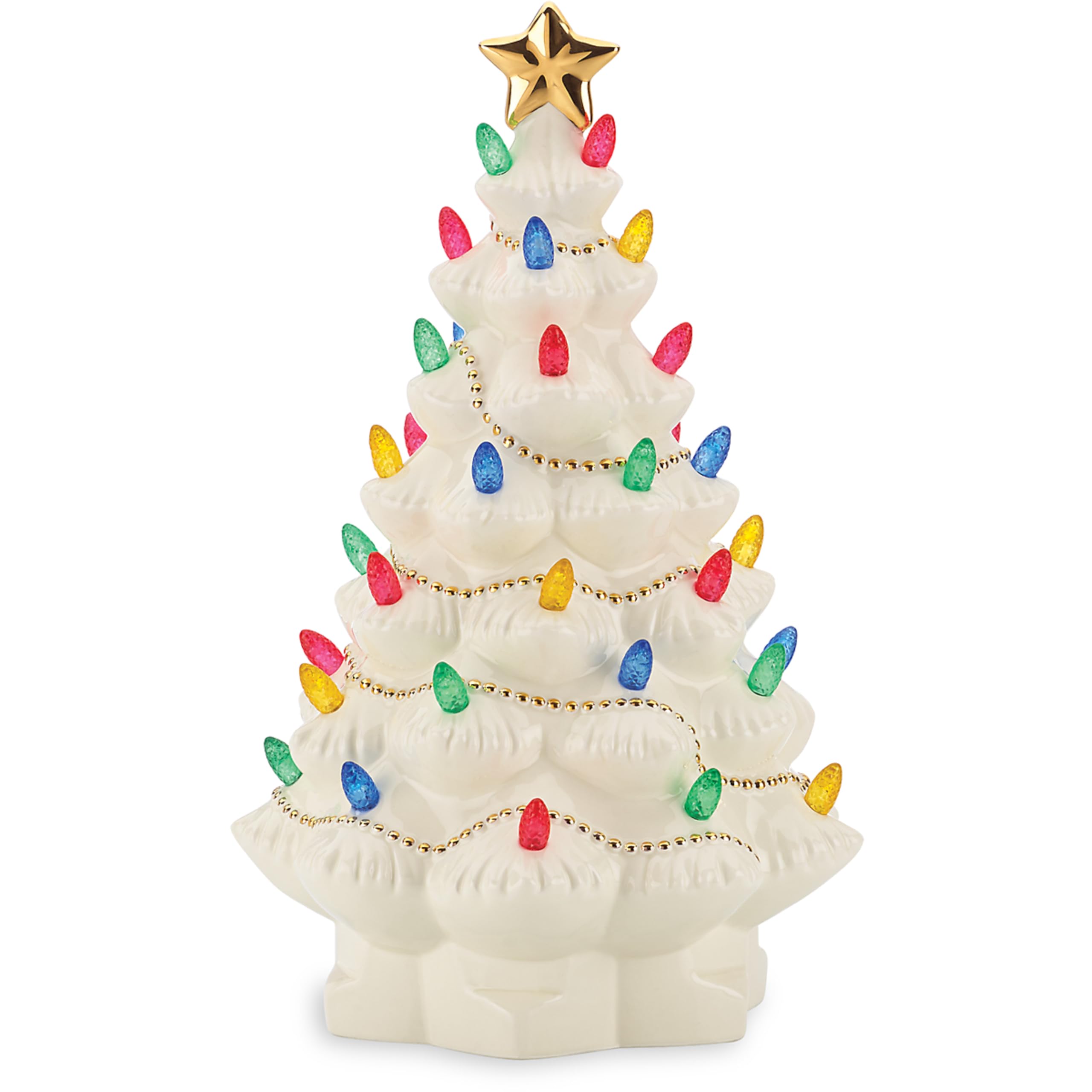 Lenox ivory tree front view showing classic silhouette and festive glow